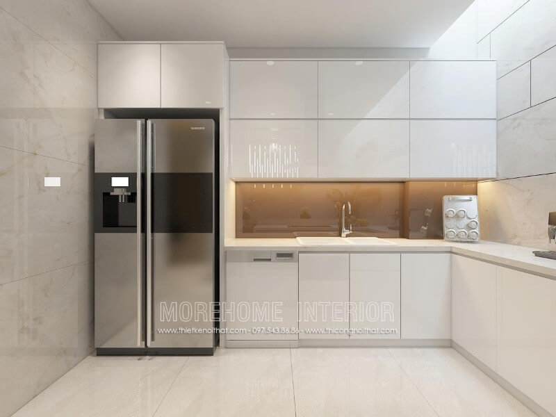 Mẫu thiết kế tủ bếp gỗ công nghiệp ấn tượng đúng ý của gia chủ được hoàn thiện bởi Morehome. Tủ bếp đẹp, sang trọng và đẳng cấp