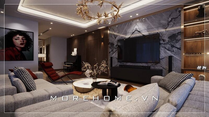 Phòng khách nơi đón tiếp bạn bè, người thân của gia chủ nên luôn được quan tâm chú trọng phần thiết kế nội thất đẹp để nâng tầm vẻ đẹp không gian sống gia đình bạn Thiết kế nội thất phòng khách chung cư