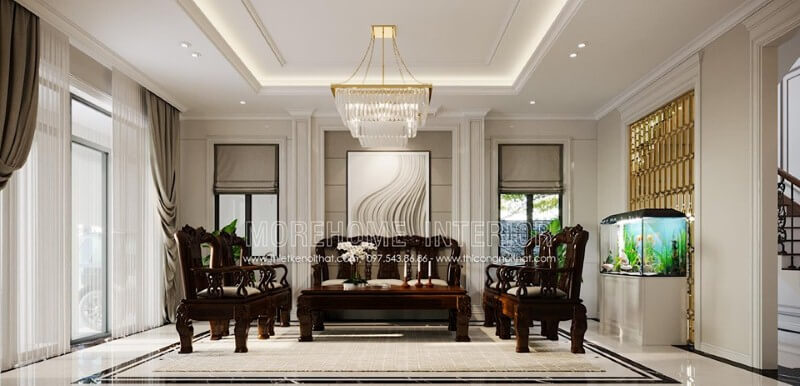 Bể cá phong thủy đẹp cho phòng khách. Thiết kế phòng khách biệt thự