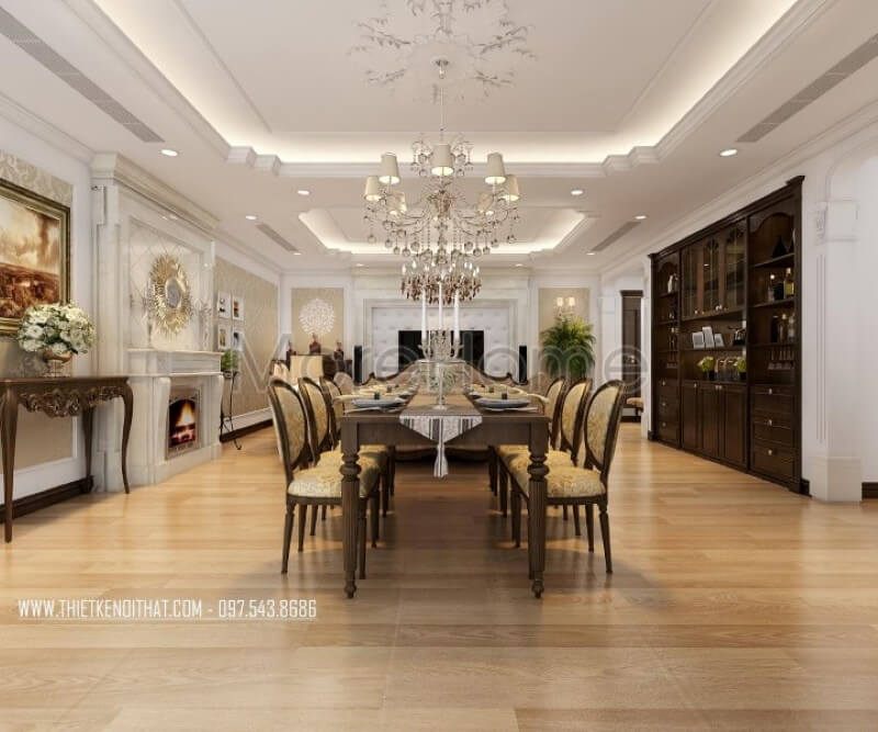 Trang trí nội thất phòng ăn chung cư phong cách tân cổ điển