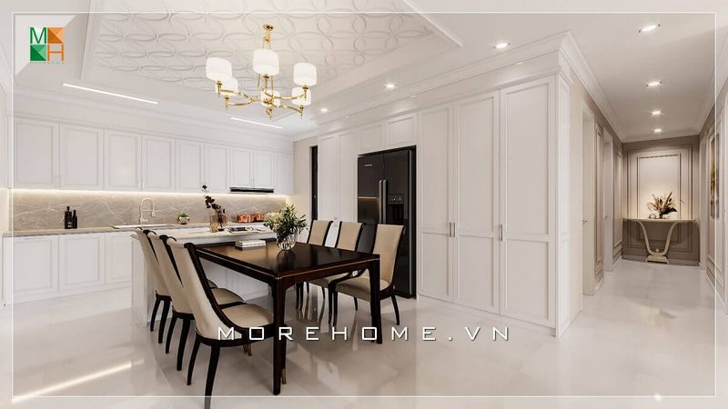 Mẫu bàn ăn 6 ghế chân gỗ mang đậm phong cách tân cổ điển sang trọng