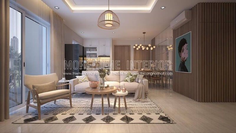 Trang trí nội thất phòng khách hiện đại với gam màu nâu sữa ấm áp