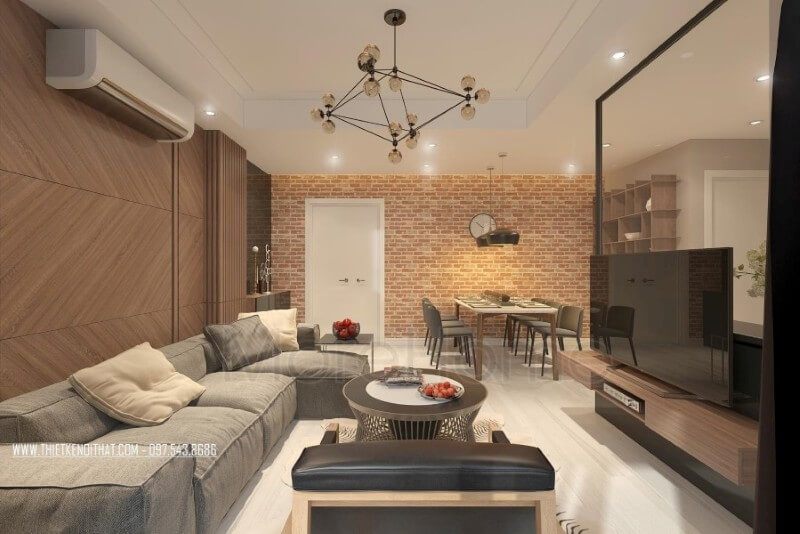 Không gian phòng khách hướng sáng với khung cửa rộng đón ánh sáng tự nhiên vào căn phòng tạo cảm giác cơi nới và mở rộng cho căn nhà, khắc phục được sự hạn chế của không gian chung cư bí bách và tối tăm.