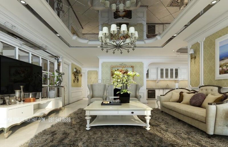 Thiết kế phòng khách chung cư cao cấp phong cách tân cổ điển