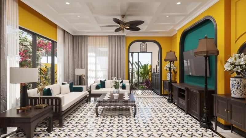 Mẫu sofa gỗ óc chó cao cấp phong cách á đông tinh tế