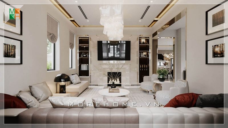 Chiêm ngưỡng không gian phòng khách rất đẳng cấp với sự bố trí nội thất khoa học và sang trọng phù hợp cho không gian nhà phố, biệt thự,...