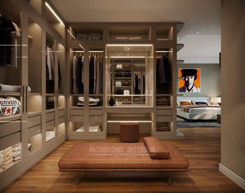 Phòng ngủ liền phòng thay đồ ấn tượng với cách thiết kế hiện đại, sang trọng