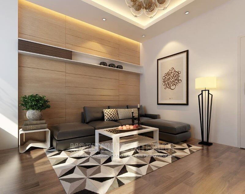 Ghế sofa hiện đại bọc da màu đen, có kiểu dáng đơn giản nhưng vẫn mang lại sự sang trọng cho phòng khách.