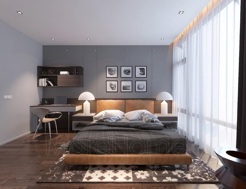 Mẫu giường ngủ có chân và đầu giường được thiết kế theo phong cách hiện đại để tạo nên không gian phòng ngủ.