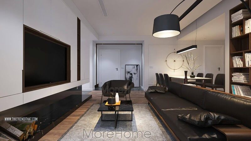 Thiết kế nội thất phòng khách với tone màu đối lập đen trắng  hiện đại
