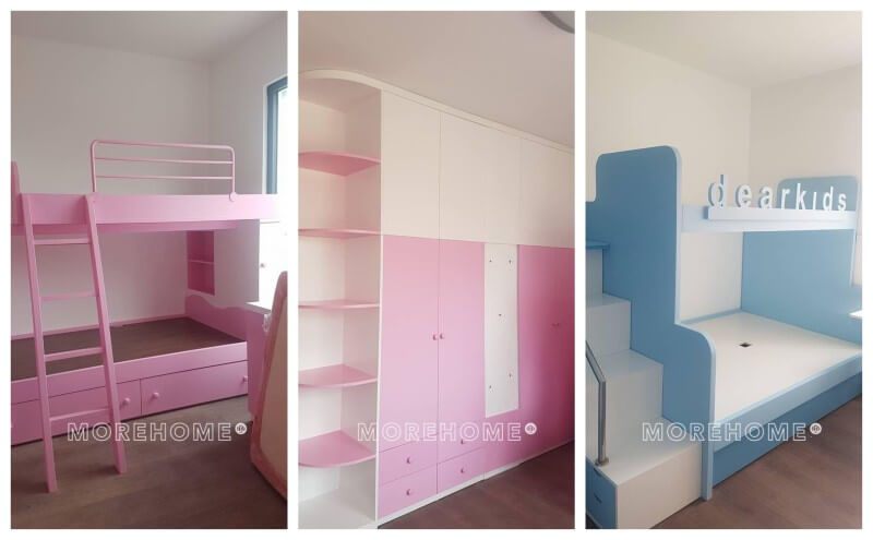 Thi công nội thất phòng trẻ em gỗ công nghiệp hiện đại dành cho bé trai và bé gái ở căn hộ chung cư Imperia Sky Garden Hà Nội