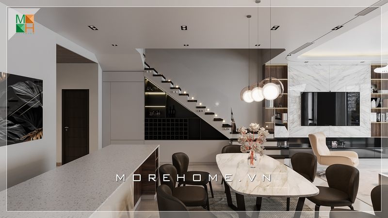 Mẫu đèn hình tròn treo phòng ăn độc đáo tăng sự sang trọng cho không gian sinh hoạt