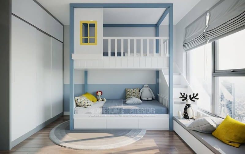 Giường ngủ gỗ công nghiệp 2 tầng với kiểu thiết kế đẹp mắt là một điều thú vị để lưu giữ trong không gian phòng ngủ của các bé.