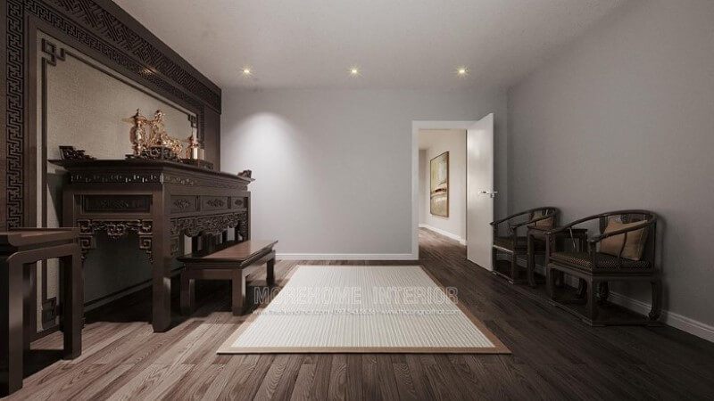 Biệt thự Louis City được thiết kế nội thất phòng thờ bằng gỗ tự nhiên đẹp và sang trọng.